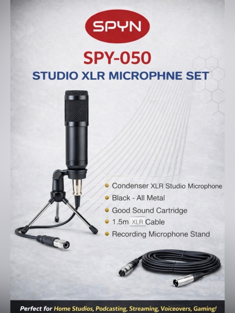 SPY SPY-050 Black Condenser XLR Studio Microphone Kit NIB